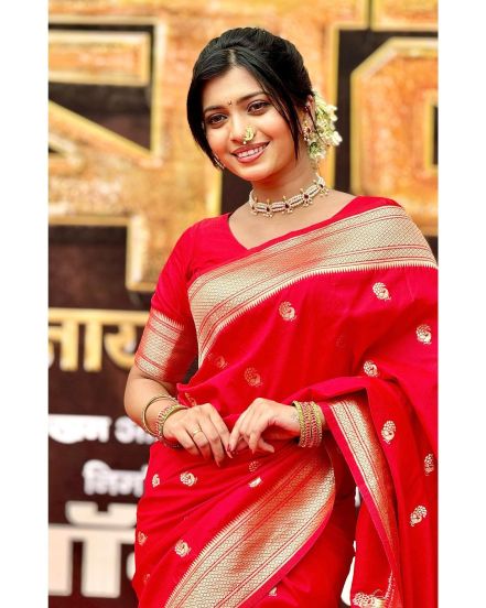 Ruchira Jadhav Red Saree Look