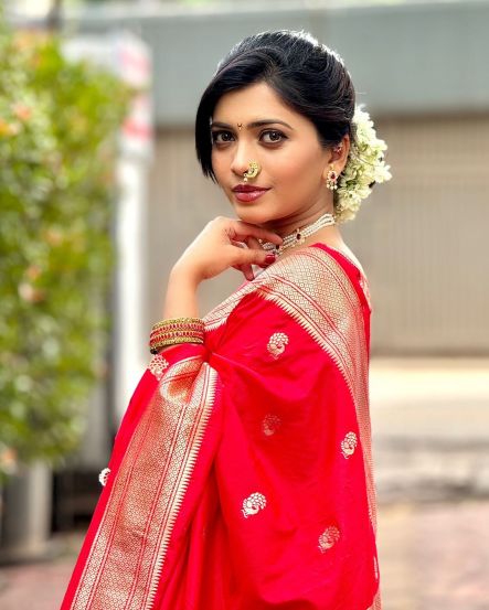 Ruchira Jadhav Red Saree Look