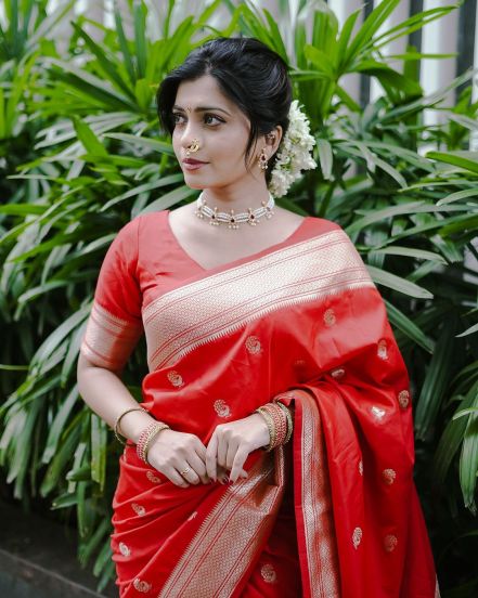 Ruchira Jadhav Red Saree Look