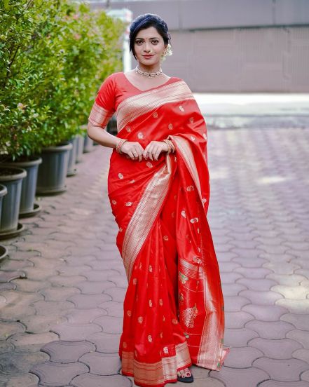 Ruchira Jadhav Red Saree Look