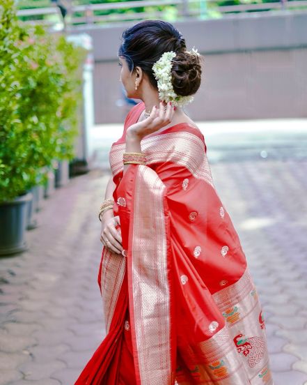 Ruchira Jadhav Red Saree Look