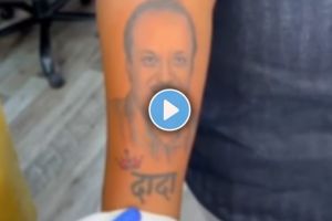 ncp leader ajit pawars fan draws a tattoo of ajit pawar on a hand video goes viral