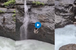 Video Pune man jumps into waterfall goes missing after being swept away