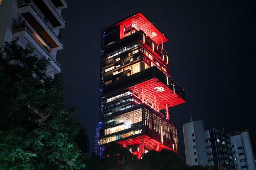 Antilia, the residence of the Ambani family, decks up with decorative lighting ahead of Mukesh Ambani’s son, Anant Ambani's wedding with Radhika Merchant