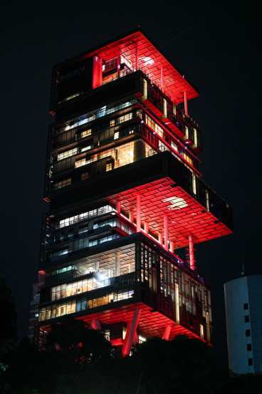 Antilia, the residence of the Ambani family, decks up with decorative lighting ahead of Mukesh Ambani’s son, Anant Ambani's wedding with Radhika Merchant