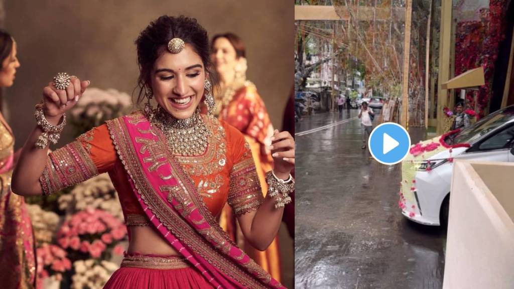 ambani wedding bride radhika merchant drive towards the wedding venue