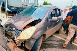 bus collided with a car near chinchwe village on mumbai agra highway passengers safe