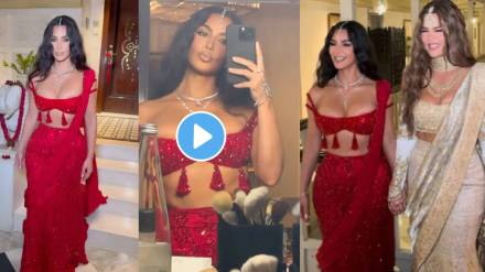 anant ambani wedding kim kardashian red saree look