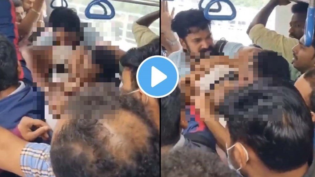 two guys fight inside bengaluru metro train over push and shove video viral