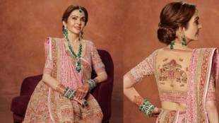 nita ambani blouse design has names of children and sankrit shloka