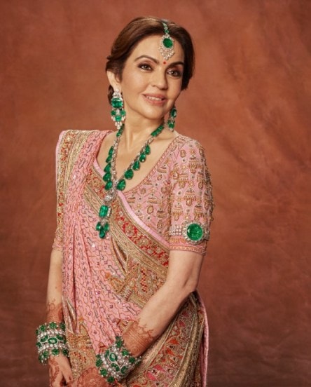 nita ambani blouse design has names of children and sankrit shloka