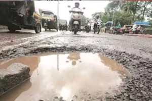 huge potholes on sion panvel highway causes traffic congestion at many places