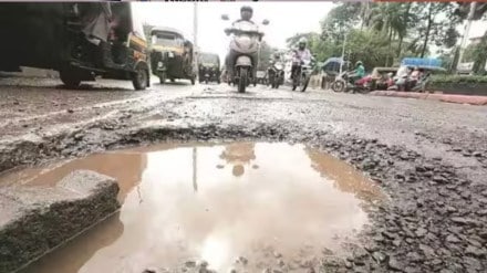 huge potholes on sion panvel highway causes traffic congestion at many places