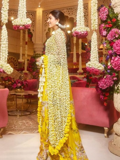 radhika merchant haldi ceremony floral jaal dupatta