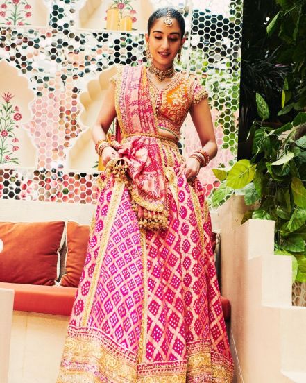 radhika merchant wore manish malhotra bandhani lehenga