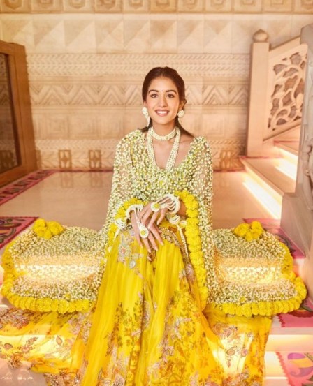 radhika merchant haldi ceremony floral jaal dupatta