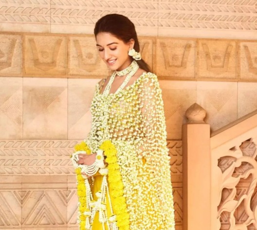 radhika merchant haldi ceremony floral jaal dupatta