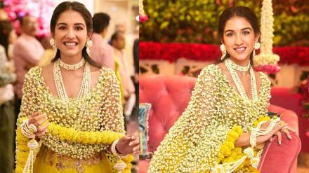 ambani daughter in law radhika merchant haldi ceremony look