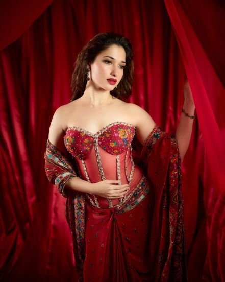 tamannah-bhatia-stree-2-red-corset-saree