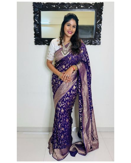 Akshaya Deodhar Purple Saree Look