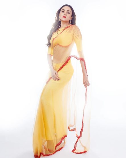 Amruta Khanvilkar Yellow Saree Look