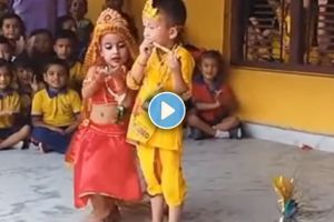 Cute dance of kids dressed up as Radha Krishna Viral Video will bring a smile on your face