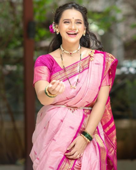 Madhura Joshi Pink Nauvari Saree Look