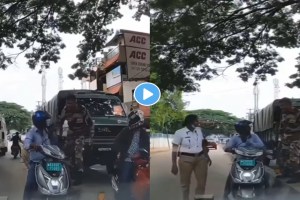 security personnel slap scooter driver