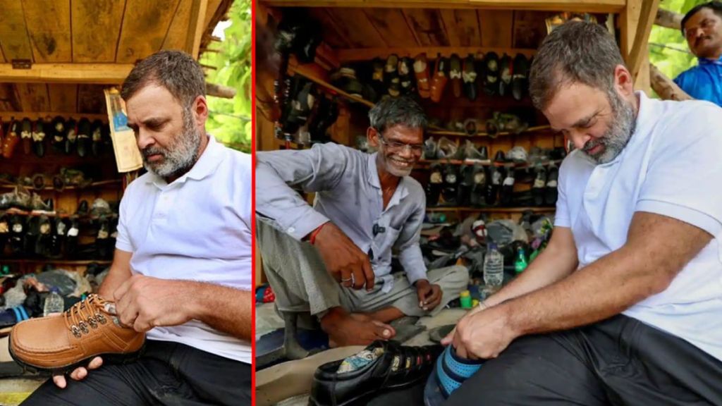 Rahul gandhi stitched slippers Sultanpur