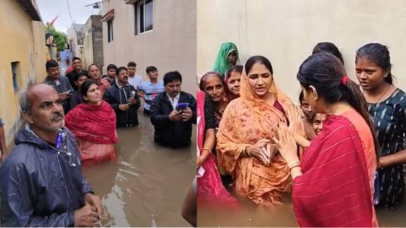 Ravindra Jadeja Wife BJP MLA Rivaba Jadeja Inspects Waterlogged Area Video