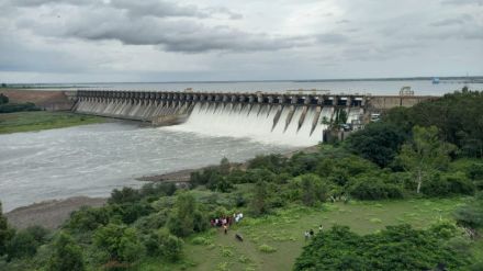 Ujani Dam Towards Hundred water from the dam was released into the Bhima River