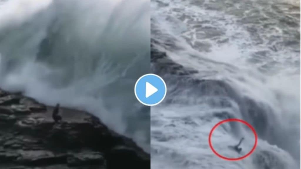 a young man was swept away in a large sea wave | Viral Video