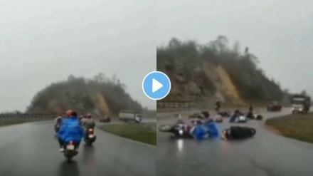 Suddenly the Truck overturned and all the bikes fell down on the road