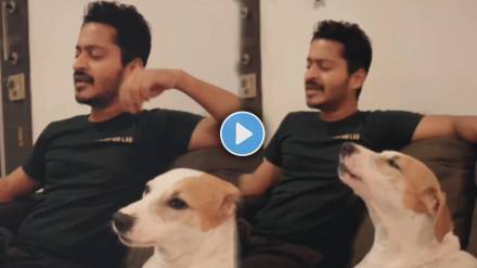 Video Shows dog sings with owner