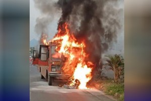 A bus burnt down in a terrible accident in Satara and one died