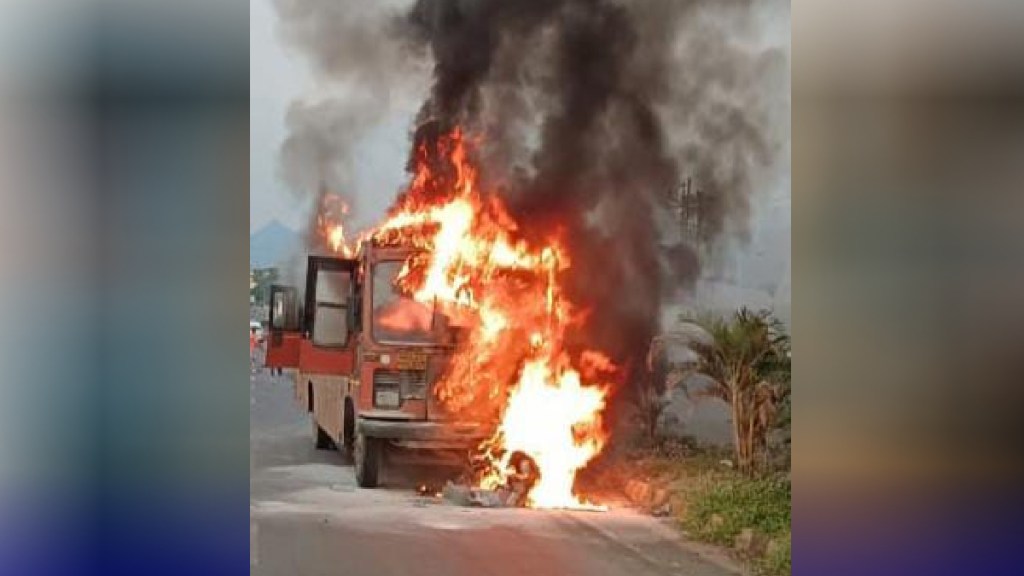 A bus burnt down in a terrible accident in Satara and one died