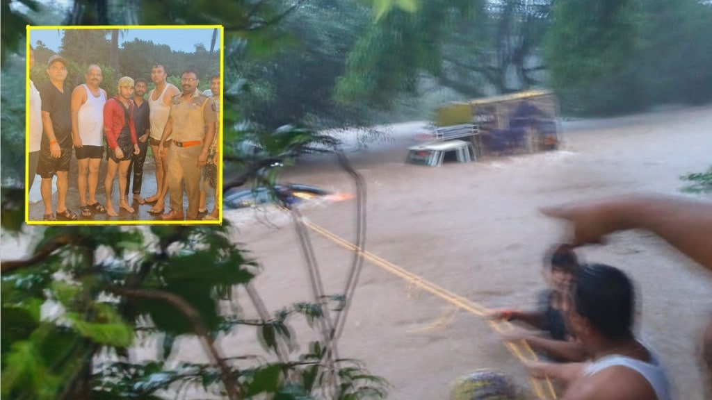 sindhudurg car stuck in flood water