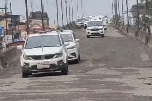 journey of Chief Minister eknath shindes convoy through patholes