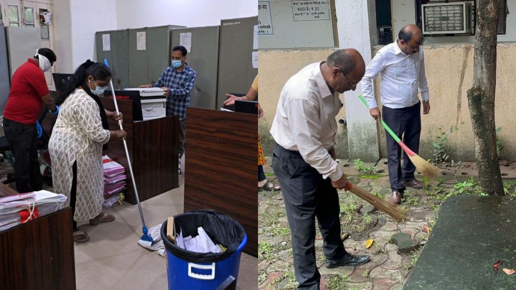 Broom in the hands of officers and mop in the hands of women employees