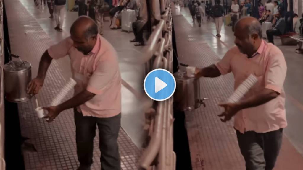 video of tea seller running on a railway platform serve tea