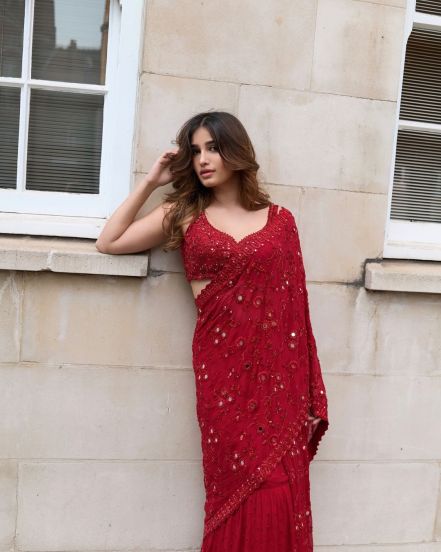 rasha-thadani-instagram-photo-red-saree-viral-photo