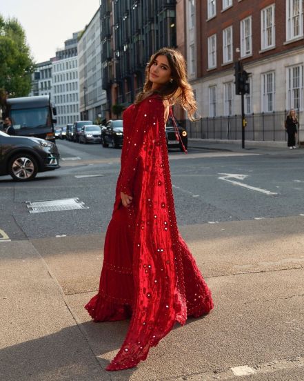 rasha-thadani-instagram-photo-red-saree-viral-photo