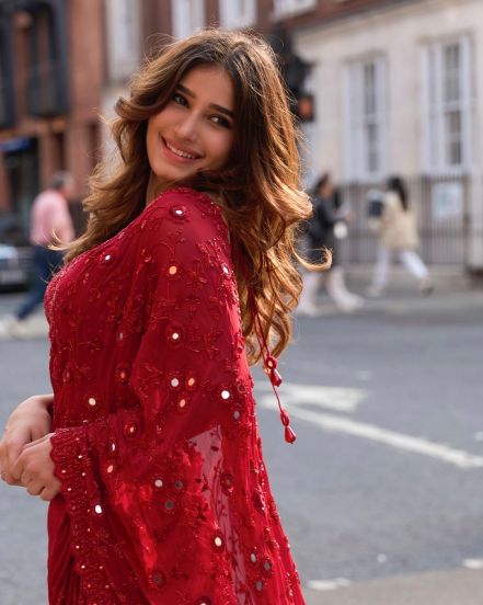 rasha-thadani-instagram-photo-red-saree-viral-photo