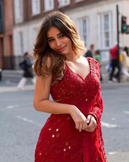 rasha-thadani-instagram-photo-red-saree-viral-photo