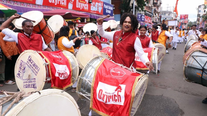 The 25-member Shikhandi, Maharashtra’s first transgender Dhol Tasha Pathak made debut with the Shrimant Bhausaheb Rangari Ganesh Mandal in Pune on Saturday.