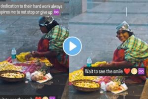 A heartwarming video of a woman selling flowers in heavy rain