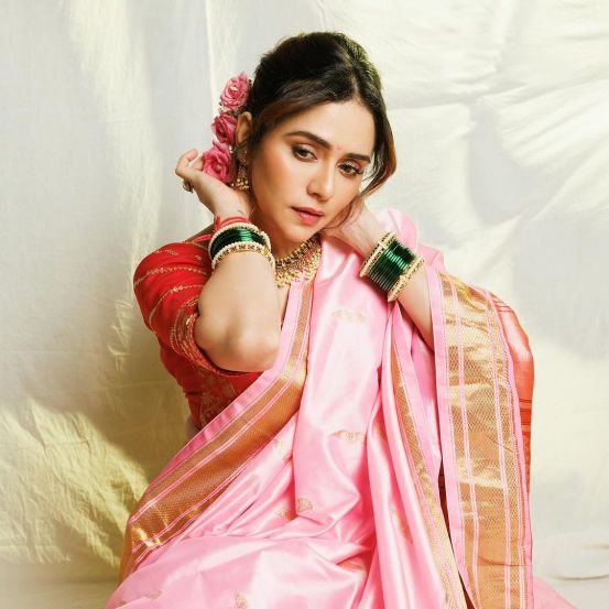 Amruta Khanvilkar Pink Paithani Saree