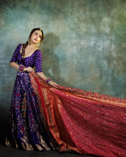 Amruta Khanvilkar Purple Lehenga Look