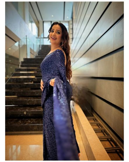 Apurva Nemlekar Blue Shimmery Saree