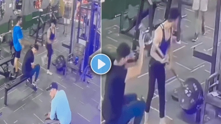 Gym accident A dumbbell fell on a person viral video on social media